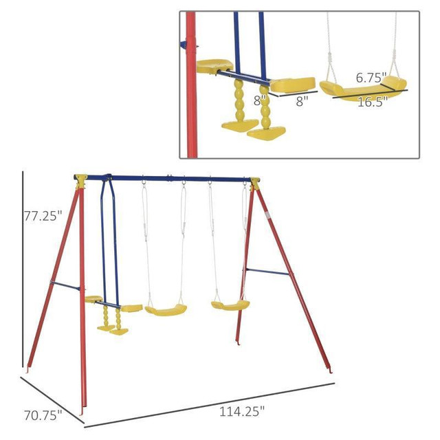 METAL SWING SET WITH 2 SEATS GLIDER A-FRAME STAND ADJUSTABLE HANGING ROPE FOR BACKYARD PLAYGROUND OUTDOOR PLAYSET in Toys & Games - Image 4
