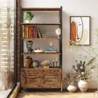 Rubbermaid Industrial Bookshelf And Bookcase With 2 Louvred Doors And 4 Shelves, Standing Storage Cabinet For Living Roo