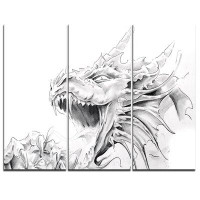 Design Art Dragon Tattoo Sketch - 3 Piece Graphic Art on Wrapped Canvas Set