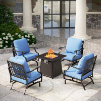 Alphamarts 4-Person Blue Outdoor Conversation Sofa Set With Fireplace