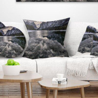 East Urban Home Landscape Icy Mountain Lake with Snow Pillow