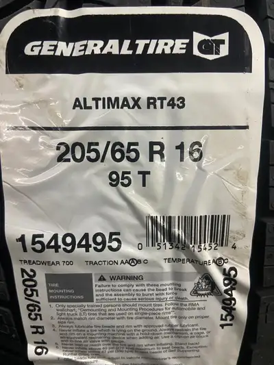 4 Brand New General Altimax RT43   205/65R16   *** WallToWallTires.com ***