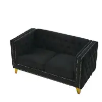 House of Hampton Velvet Sofa for Living Room,Buttons Tufted Square Arm Couch, Couch Upholstered Button