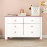 Isabelle & Max™ Wooden Storage Dresser With 6 Drawers,Storage Cabinet For Kids Bedroom,White+Pink