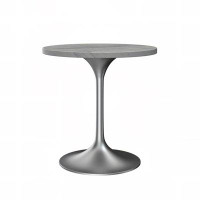 George Oliver George Oliver Krystle Mid-Century Modern Round Dining Table With Resin Top And Brushed Chrome Pedestal Bas