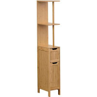 Evideco MAHE Slim Storage Cabinet Bamboo-Wood - Stylish And Space-Saving Organizer For Your Bathroom - Freestanding 2-Do