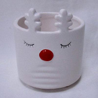 Ebern Designs White Reindeer With Red Nose Planter