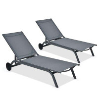 Arlmont & Co. Christerpher Outdoor Aluminum Chaise Lounge Recliner Chair with Adjustable Backrest Grey