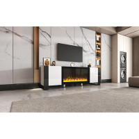Ivy Bronx Contemporary White Tv Stand With 34.2"" Electric Fireplace, High Gloss Entertainment Centre, 2 Cabinets, Media