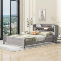 Red Barrel Studio Wood Full Size Platform Bed With Built-In LED Light, Storage Headboard And Guardrail