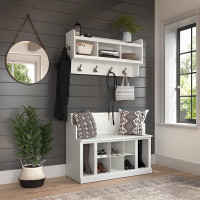 Wildon Home® Woodland Entryway Bench With Shelves And Wall Mounted Coat Rack, White