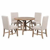 Gracie Oaks 5-Piece Dining Set with Extendable Table with Leaf and 4 Upholstered Chairs for Dining Room