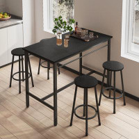 Ebern Designs Rustic 5-Piece Kitchen Table Set: Four Bar Stools with Metal Frame and MDF Tabletop
