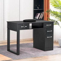 Latitude Run® Sakaye Nail Desk with Locking Drawer and Cabinet