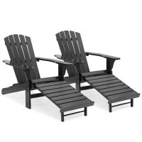 Rosecliff Heights Broaddus Adirondack Chairs with Retractable Footrest, Wooden Reclining Lounge Chairs with Ottoman
