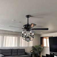 Alcott Hill 52 In. Indoor Matte Black Modern Ceiling Fan With 5 Dual Finish Reversible Blades