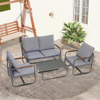 Ebern Designs 4-Piece Outdoor Patio Furniture Sets, Patio Conversation Set With Removable Seating Cushion