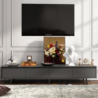 Corrigan Studio TV Stand With 4 Drawers Media Console For Tvs Up To 78", Handle-Free Design TV Cabinet, Black Marble Tex