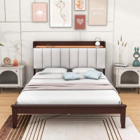 Xiao Hailuo Upholstered Platform Bed With USB Charging Station and LED Headboard