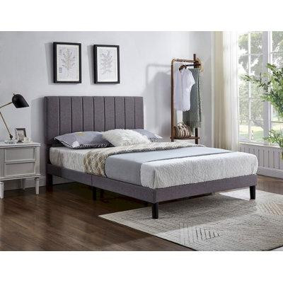Latitude Run® Tissu avec base de lit tête de lit capitonnée verticale in Beds & Mattresses in Québec