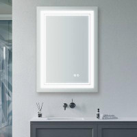 Orren Ellis LED Lighted Bathroom Mirror With 3 Colours Light, Wall Mounted Bathroom Vanity Mirror With Touch Button, Ant