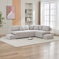 Red Barrel Studio 91.73" L-shaped Sofa Sectional Sofa Couch with 2 Stools and 2 Lumbar Pillows for Living Room
