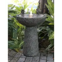Hi-Line Gift Ltd. 27" H Natural Finish Bird Bath Fountain Outdoor with Warm White LED