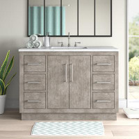 The Twillery Co. Georgetta 48" Carrara White Marble Countertop Bath Vanity in Gray Oak with Faucet