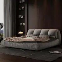 Orren Ellis Queen Size Upholstered Platform Bed with Oversized Padded Backrest
