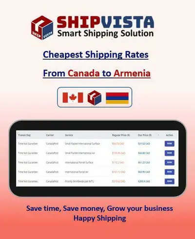ShipVista provides the cheapest shipping rates from Canada to Armenia Whether you are an individual...