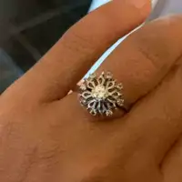 Natural Diamond in 18K White Gold Engagement or Cocktail Ring (Size 7)  One Stone in the middle and 8 Stones around