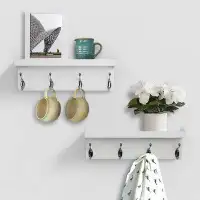 Red Barrel Studio White Wall Mounted Coat Rack With Shelf Entryway Hanging Shelves With 4 Double Hooks, Set Of 2
