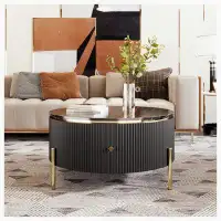Mercer41 Modern Round Coffee Table with 2 large Drawers Storage Accent Table