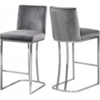 Mercer41 Xina Velvet Counter Stool In Grey And Polished Chrome Metal Frame
