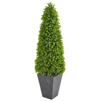 Charlton Home 57in. Eucalyptus Topiary Artificial Tree in Slate Planter (Indoor/Outdoor)