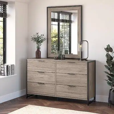 Ebern Designs Spero 6 Drawer 57" W Double Dresser with Mirror