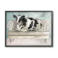 Stupell Industries Dairy Farm Cow Resting Glam Couch Green Grey Oversized White Framed Giclee Texturized Art By Cindy Ja