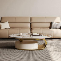Everly Quinn Oval Gold Coffee Table with Drawers