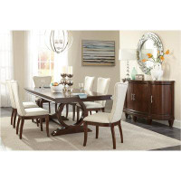 Saflon Danella Cherry White Fabric Upholstery Seat Rectangular Dining Room Set
