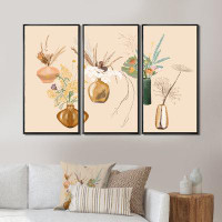 House of Hampton Bouquets Of Wildflowers In Gold Vases III - Traditional Framed Canvas Wall Art Set Of 3