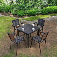 Wildon Home® Outdoor Wood-Plastic Leisure Tables And Chairs_31.5 x 31.5 x 28.35_Square_1 dining table, 4 chairs with arm