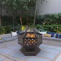 Canora Grey 22" Hexagonal Shaped Iron Brazier Wood Burning Fire Pit Decoration For Backyard Poolside