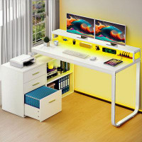 Wade Logan Vernell 55.1'' L-Shape Computer Desk with Storage and Built-In Outlets