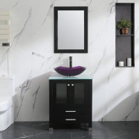Latitude Run® Bathroom Vanity Cabinet With Tempered Glass Vessel Sink Set Free-Standing N/A