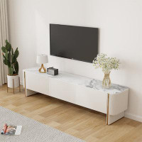 Everly Quinn Beversly Modern TV Stand, Slate Top with Three Large Drawers, Metal Legs, 70.87"