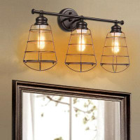 Williston Forge 3-Light Vanity Lamp Bathroom Fixture With Metal Wire Cage