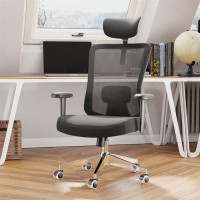Inbox Zero Ergonomic Office Chair, High Back Mesh Desk Chair With Adjustable Headrest And 2D Armrest Lumbar Support, 90°