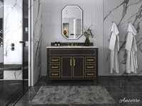 Aspen 36, 48 &amp; 60 Inch Bathroom Vanity with Sink and White Marble Top Cabinet Set in White or Black Onyx  ANC