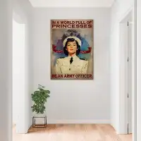 Trinx In A World Full Of Princesses, Be An Army Officer Gallery Wrapped Canvas - People Illustration Decor, Blue And Whi