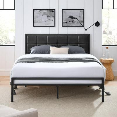 Ebern Designs Structure de lit en métal Caperton avec tête de lit capitonnée carrée en similicuir in Beds & Mattresses in Québec